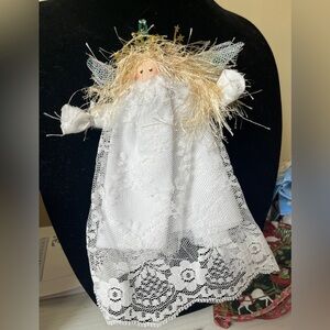 Clothespin White Lace Blonde Angel Ornament